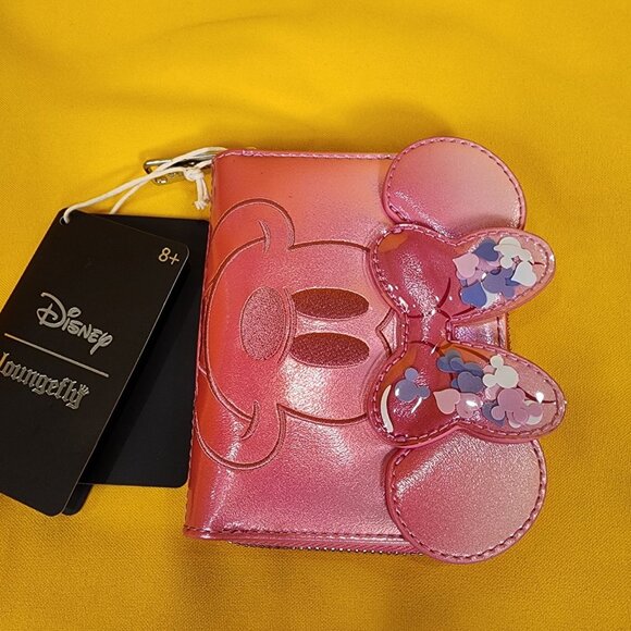Loungefly Disney Minnie Mouse Pink Iridecent Ears Bow Confetti Zip Wallet NEW - Picture 9 of 13